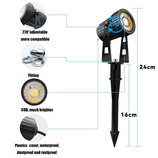 8er Gartenleuchte LED Gartenstrahler Warmweiß COB LED Gartenleuchtung mit Erdspieß Gartenlampe Gartenbeleuchtung 3000K 2100LM für Außen Garten Rasen Baum, 12V 24W IP65 Wasserdicht