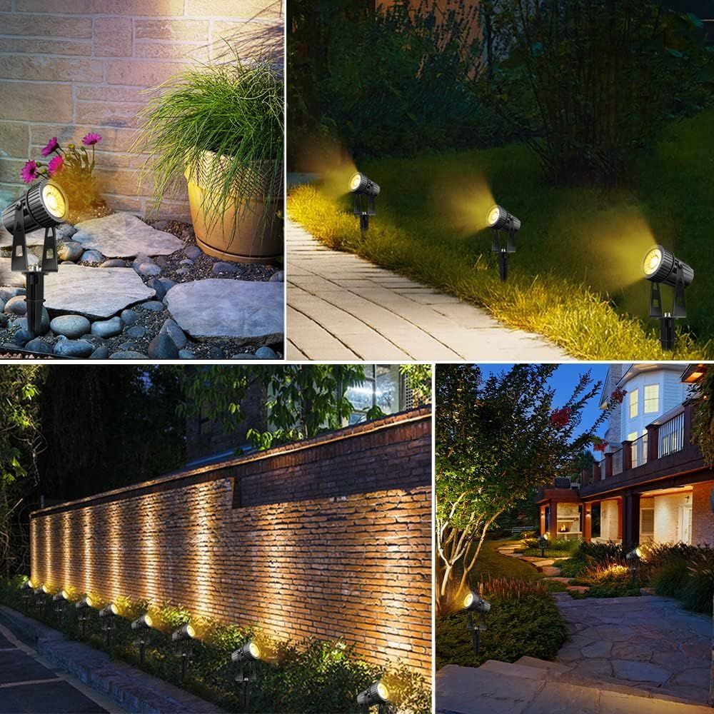 Lam(MS)pen Gartenleuchte LED Gartenstrahler Warmweiß COB LED Gartenleuchtung mit Erdspieß Gartenlampe für Außen Garten Rasen Baum, 12V 20W Alu IP65 Wasserdicht