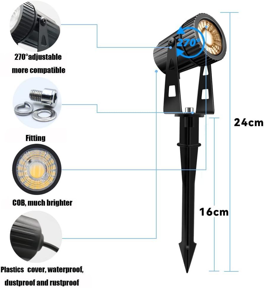 Lam(MS)pen Gartenleuchte LED Gartenstrahler Warmweiß COB LED Gartenleuchtung mit Erdspieß Gartenlampe für Außen Garten Rasen Baum, 12V 20W Alu IP65 Wasserdicht