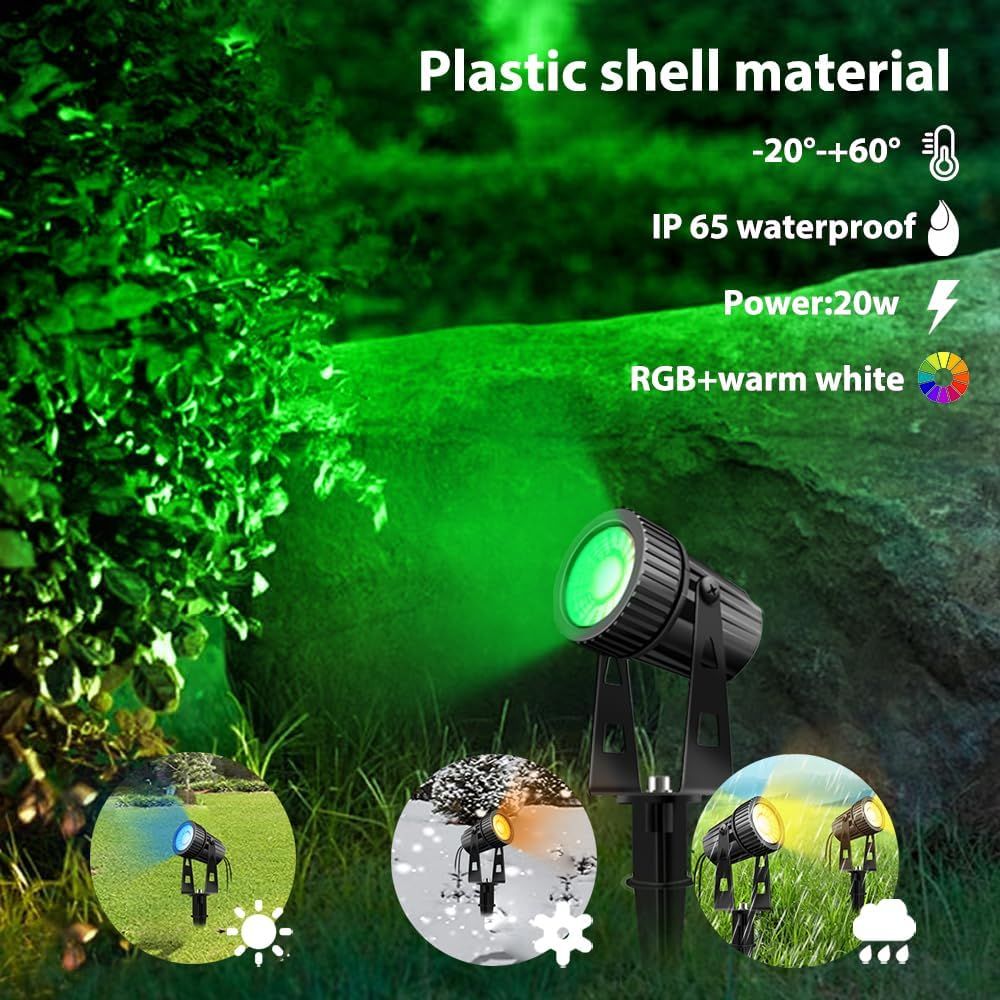 Lam(MS)pen Gartenleuchte LED Gartenstrahler Warmweiß COB LED Gartenleuchtung mit Erdspieß Gartenlampe für Außen Garten Rasen Baum, 12V 20W Alu IP65 Wasserdicht