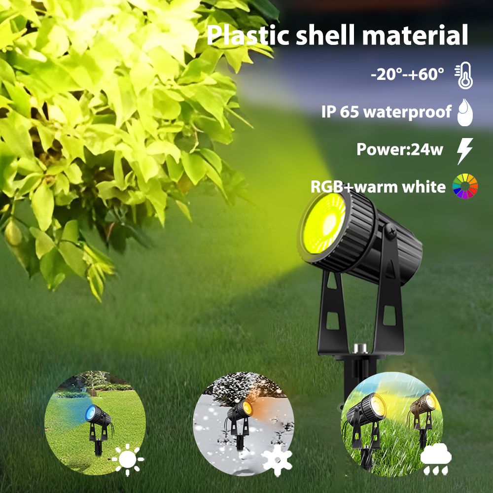 8er LED Gartenstrahler RGBW mit Bluetooth APP Timer, LED Gartenleuchte RGB+Warmweiß COB LED Gartenbeleuchtung mit Erdspieß mit Fernbedienung Gartenlampe IP65 Wasserdicht 12V 24W für Außen Garten Rasen