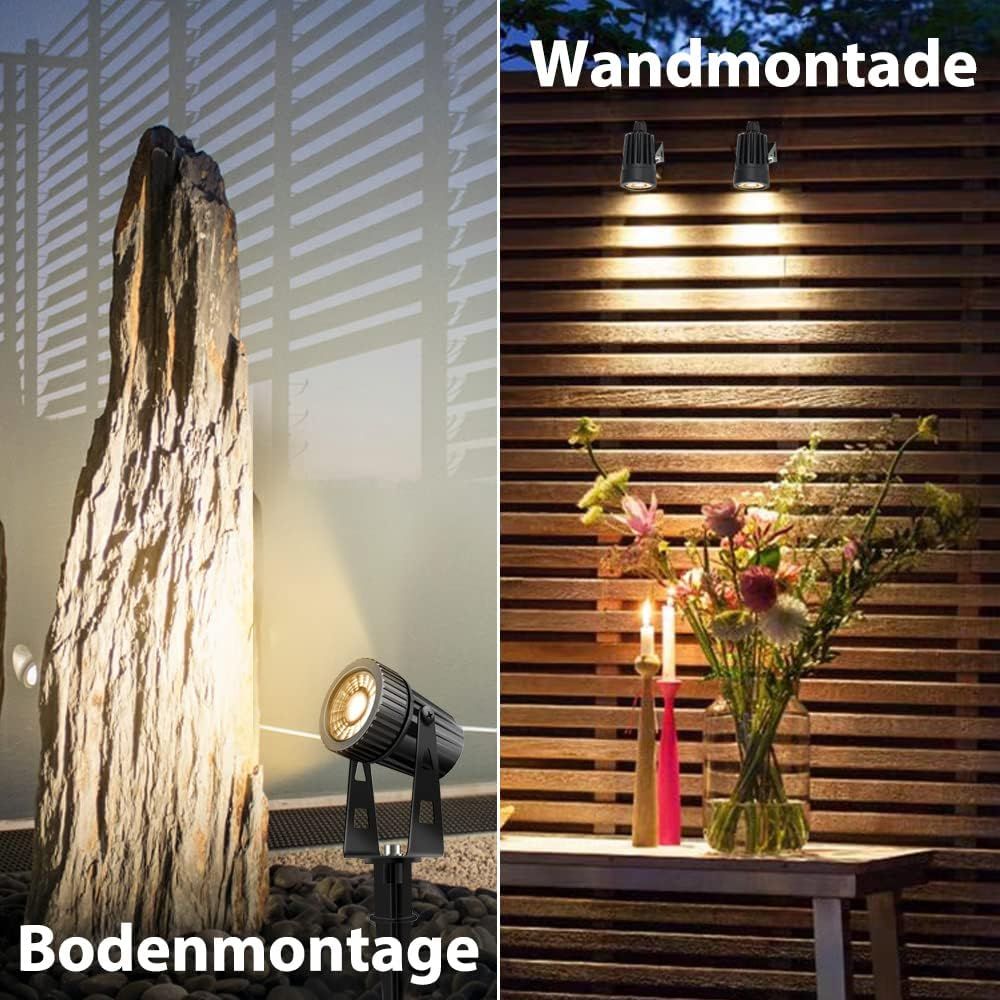 Lam(MS)pen Gartenleuchte LED Gartenstrahler Warmweiß COB LED Gartenleuchtung mit Erdspieß Gartenlampe für Außen Garten Rasen Baum, 12V 20W Alu IP65 Wasserdicht