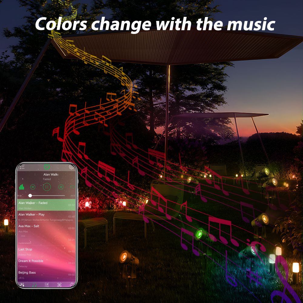 8er LED Gartenstrahler RGBW mit Bluetooth APP Timer, LED Gartenleuchte RGB+Warmweiß COB LED Gartenbeleuchtung mit Erdspieß mit Fernbedienung Gartenlampe IP65 Wasserdicht 12V 24W für Außen Garten Rasen