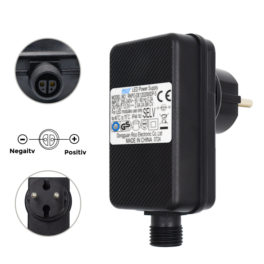 Lam(MS)pen Gartenbeleuchtung LED-Adapter DC 12V 2A, IP44 Wasserdicht Netzteil für Gartenstrahler, Power Supply Netzteil Adapter für Gartenbeleuchtung Gartenstrahler LED